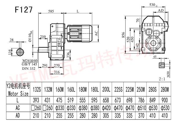 F127電機(jī)減速機(jī)選型安裝尺寸圖