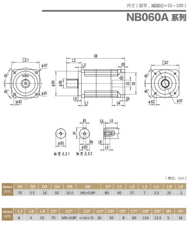 NB060A行星減速機(jī)型號(hào)以及尺寸參數(shù)介紹