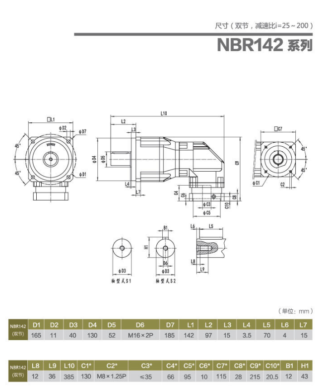 NBR142精密行星減速機(jī)型號及尺寸圖
