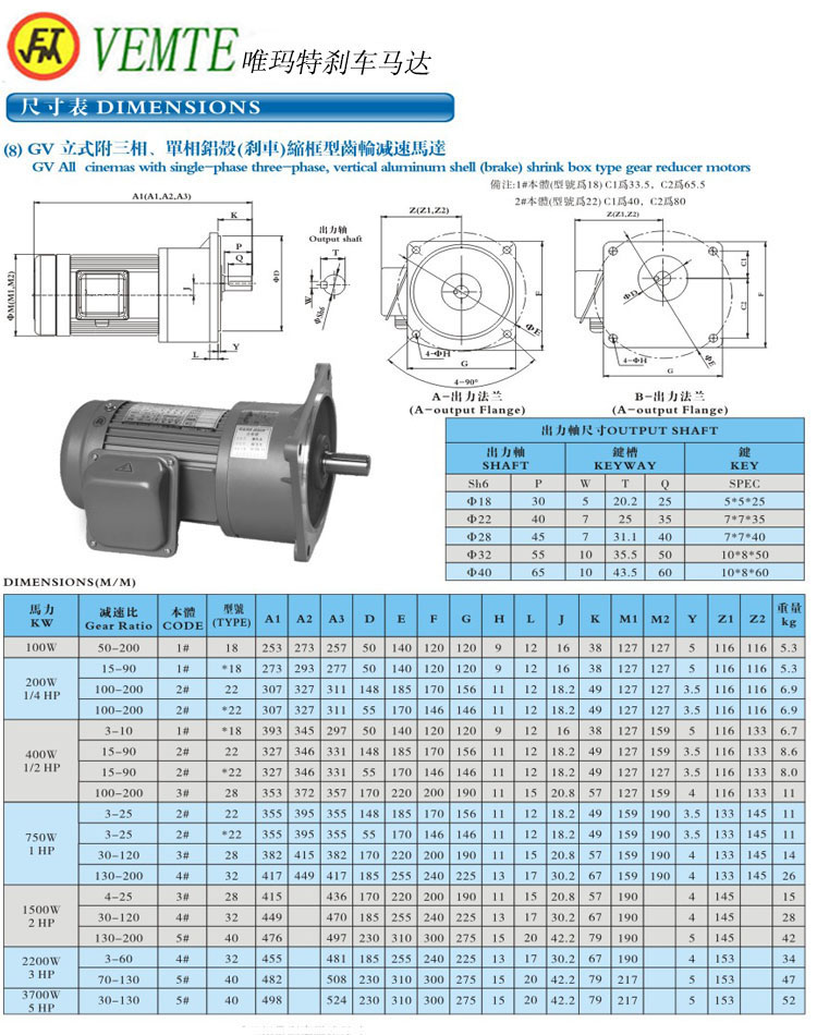 GV立式三項，單項縮框型減速馬達(dá)